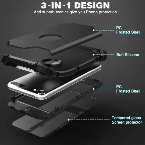 Vista 8 de IDweel Funda para iPod Touch de 7ª generación con 2 protectores de pantalla, híbrida 3 en 1, a prueba de golpes, delgada, resistente, carcasa