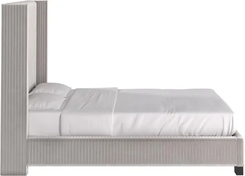 Vista 4 de Inspire Q Cama plisada Jules de terciopelo con respaldo de alas de Modern Taupe Matrimonial