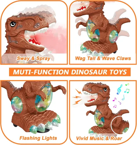 Vista 5 de Juguetes de dinosaurio para niños de 3 a 4 años, juguete de música de rugido y luces para niños y niñas, juguete de dinosaurio en movimiento