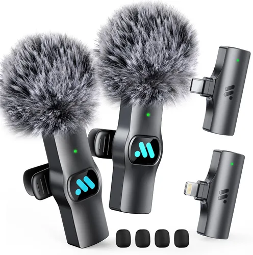 Vista 8 de Leettus 2pcs Micrófono Inalámbrico Lavalier para iPhone iPad Grabación de Video, Mini Micrófono para Transmisión en Vivo de Juegos, Entrevistas