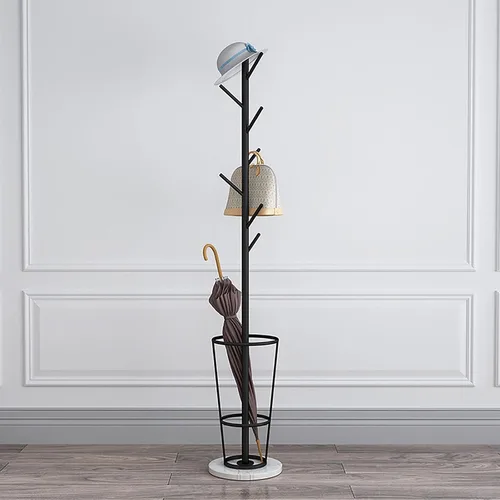 Vista 9 de Soporte de metal para paraguas con perchero, soporte para paraguas para entrada con base de mármol, perchero con soporte para paraguas, perchero