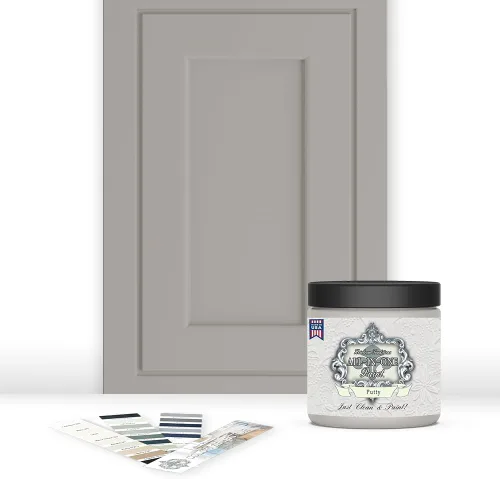 Vista 157 de Pintura TODO EN UNO, Abbey (gris cálido), Muestra de 8oz - Pintura duradera para gabinetes y muebles. Imprimación y capa superior incorporadas,