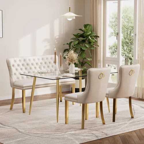 Vista 82 de Baysitone Juego de mesa de comedor de cristal de 51 pulgadas para 4, juego de 5 piezas de comedor moderno, mesa de cocina rectangular de vidrio