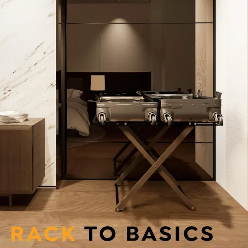 Vista 6 de Portaequipajes expandible de lujo para todos los tamaños de maleta, soporte plegable esencial para hoteles, AirBnB, habitación de invitados; se