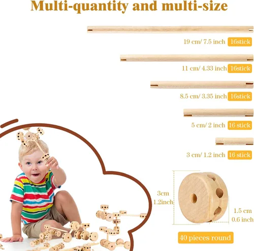 Vista 2 de Zhanmai 120 piezas de bloques de construcción de madera natural juguetes