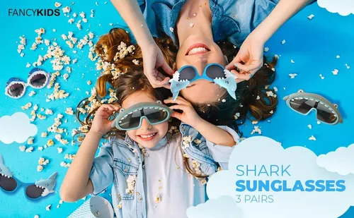 Vista 5 de FANCYKIDS Gafas de sol de tiburón, novedosas, divertidas gafas de sol para niños y niñas, accesorios para fotos de cumpleaños, decoración de fiesta