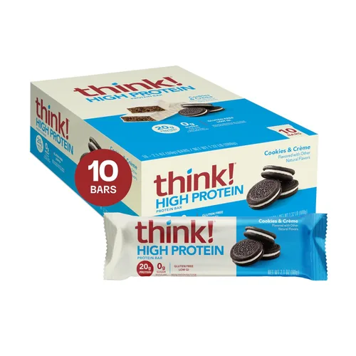 Vista 24 de Think! (thinkThin) Barras ricas en proteína de 20 gramos – Chocolate fundido, 0 gramos de azúcar, sin edulcorantes artificiales, sin gluten, sin