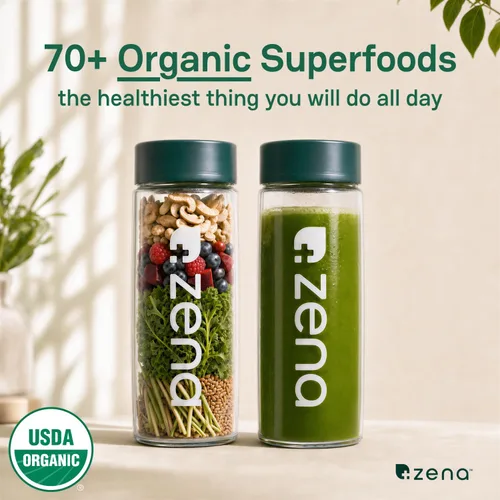 Vista 4 de Zena Nutrition Polvo orgánico Super Greens, más de 70 superalimentos, 0 azúcar, fibra 5G, espirulina, clorella, antioxidantes