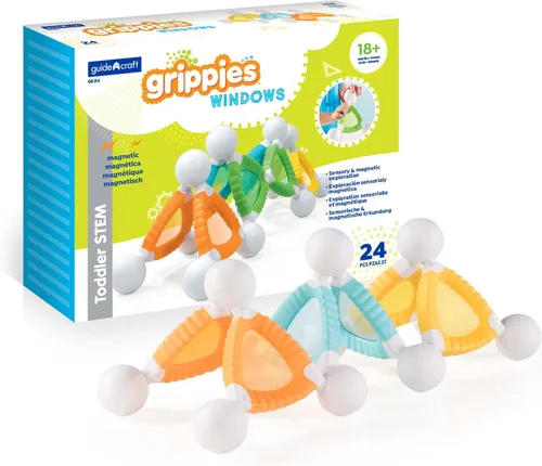 Vista 15 de Guidecraft Grippies Windows - Juego de 16 piezas, juguete magnético de construcción de agarre suave para niños pequeños