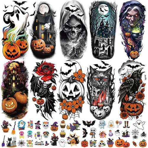 Vista 10 de 77 hojas de tatuajes temporales realistas en 3D para adultos y niños, calavera de araña, tigre, león, dragón, serpiente, tatuajes temporales
