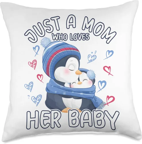 Vista 5 de Momlife Stuff Penguins Mom And Baby Gifts Penguin Just A Mom Who Loves Her Baby - Almohada de 16 x 16 pulgadas, multicolor