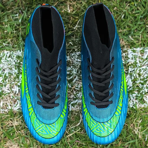 Vista 5 de YANGTAOZI Tacos de fútbol para hombre, zapatos de fútbol profesionales con punta alta, para interiores y exteriores, tacos de fútbol transpirables