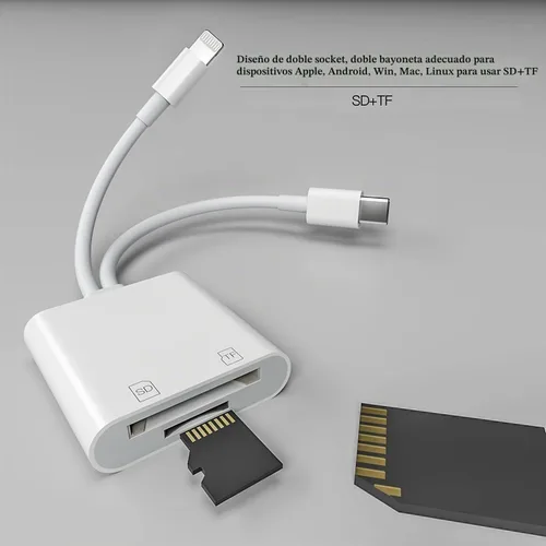 Vista 4 de [Certificado MFi de Apple] Lector de tarjetas SD para iPhone, lector SD 4 en 1 con doble ranura para MicroSD/TF, tarjeta de memoria de fotografía