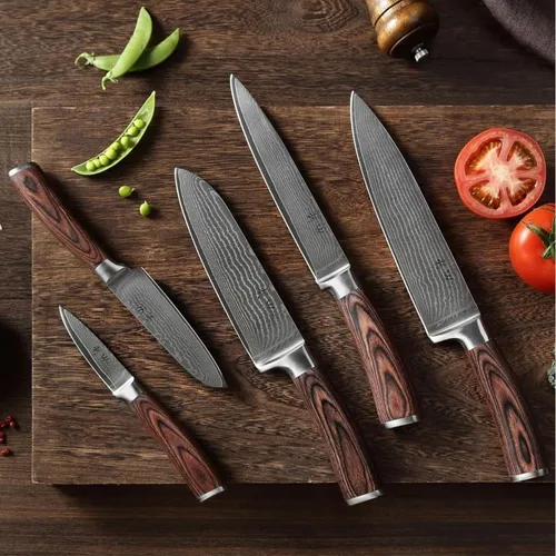 Vista 2 de Wakoli EDIB Juego de Cuchillos de Damasco de 5 Piezas – Juego de Cuchillos de Chef Profesionales con Hojas de Núcleo VG10, Acero de Damasco de 67