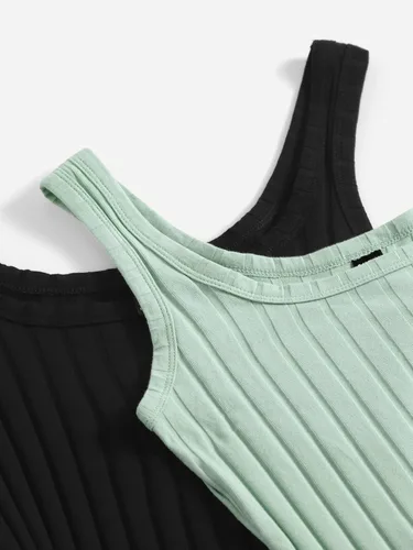 Vista 3 de SHENHE Vestido básico de 2 piezas para mujer, sin mangas, acanalado, con cuello redondo, mini vestido ajustado