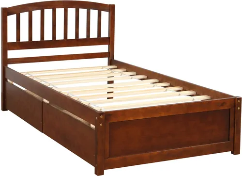 Vista 5 de Bellemave Cama de almacenamiento de plataforma individual con dos cajones, marco de cama de madera maciza con cabecero, marco de cama resistente