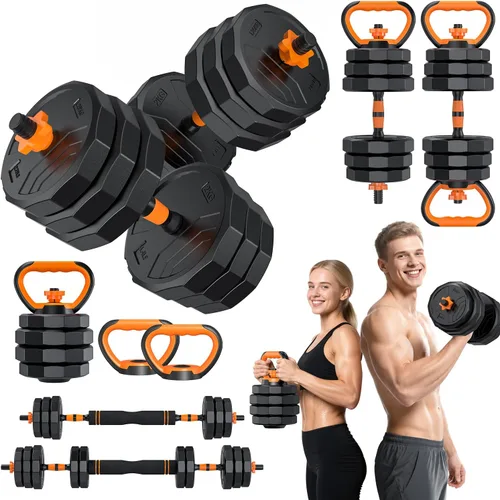Vista 11 de 5-in-1 Adjustable Dumbbell Set, 33/44/66/88lbs Free Weights Set with Connector, Used as Kettlebells, Barbell, Push up Stand, Standard 1" Plates