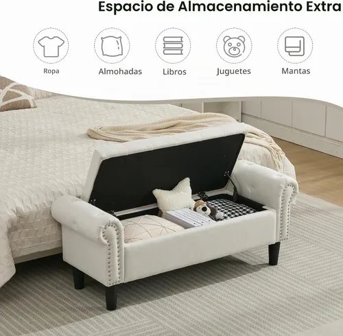 Vista 5 de SOFTHION Banco de almacenamiento de 50 pulgadas para dormitorio, tapizado de lino, beige