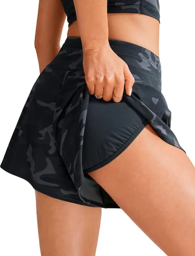 Vista 5 de CRZ YOGA Pantalones cortos de natación para mujer, pantalones cortos de playa de cintura alta, falda fluida, pantalones cortos de natación con forro
