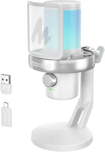 Vista 10 de MAONO Micrófono inalámbrico para juegos para PC, micrófono USB de condensador con software de cambio de voz AI, cancelación de ruido de 3 niveles