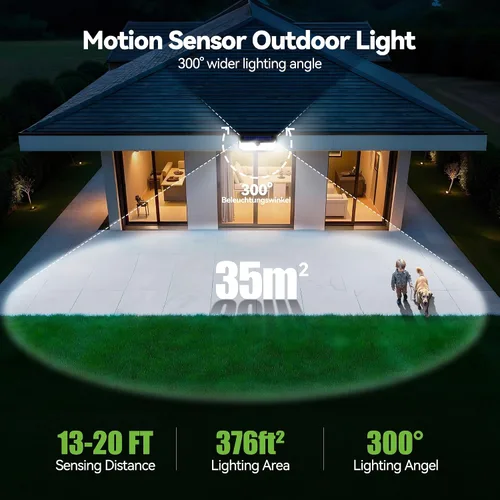 Vista 6 de TECKNET 4200LM 416 luces solares LED para exteriores IP66 impermeables, luces solares de movimiento para exteriores con ángulo de 300° y 3 modos