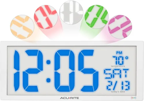Vista 18 de AcuRite 75114M Reloj digital LED de 10 pulgadas con atenuación automática de brillo, blanco