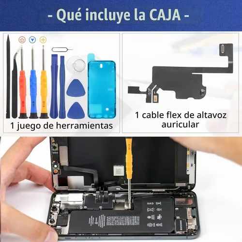 Vista 6 de Altavoz auricular para iPhone 13 - Reemplazo con luz, sensor de proximidad, cable flexible y herramientas