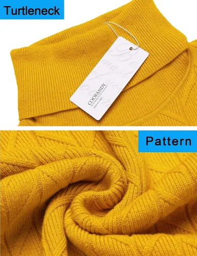 Vista 5 de COOFANDY Suéter de cuello alto ajustado para hombre suéter de punto básico con patrón de torsión