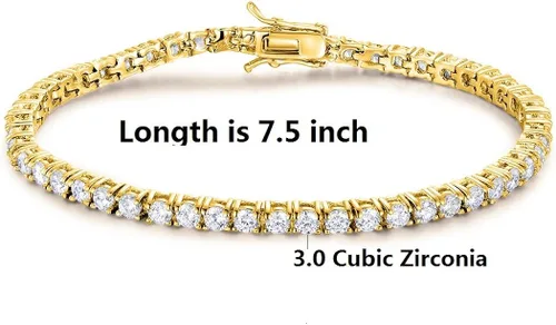 Vista 2 de Gemsme Pulsera de tenis clásica chapada en oro de 18 quilates con circonita cúbica 3.0 para mujeres y hombres, Latón, Circonita cúbica
