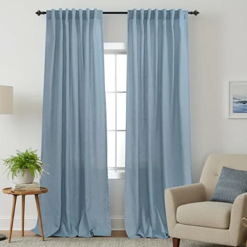 Vista 72 de Cortinas rústicas color beige tostado de 42 x 84 pulgadas de largo para sala de estar, juego de 2 paneles transparentes de lino natural, imitación