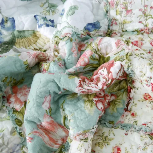 Vista 5 de Brandream - Juego de edredones de tamaño Queen, patchwork de algodón, edredón acolchado con estampado floral campestre verde, juego de colchas