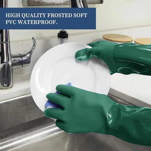 Vista 7 de Guantes largos de goma resistentes a los productos químicos, impermeables y resistentes para trabajos con ácido químico