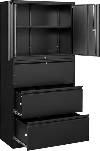 Vista 8 de Yizosh Armario de almacenamiento de metal con 2 cajones, archivador de acero de 71 pulgadas con cerradura con 2 puertas y 2 estantes para sala