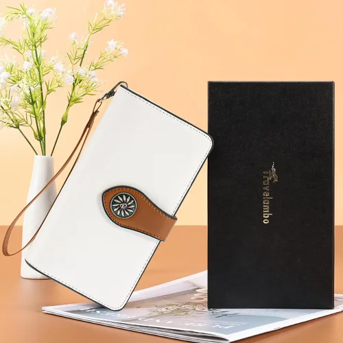 Vista 6 de Travelambo Cartera de mujer con bloqueo RFID para tarjetas de crédito, cartera de cuero de gran capacidad