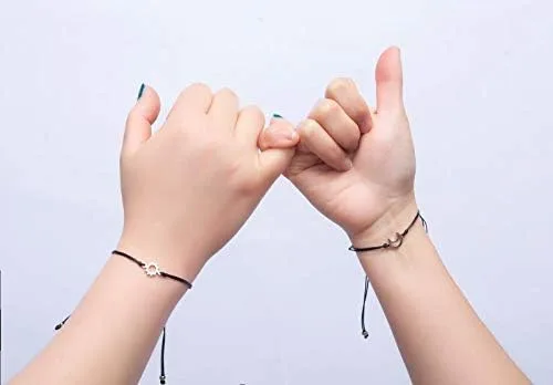 Vista 6 de morniface Pinky Pomise - Pulseras a juego a distancia, brújula de elefante, pulsera infinito para mejores amigos, pareja, familia, mujeres y hombres