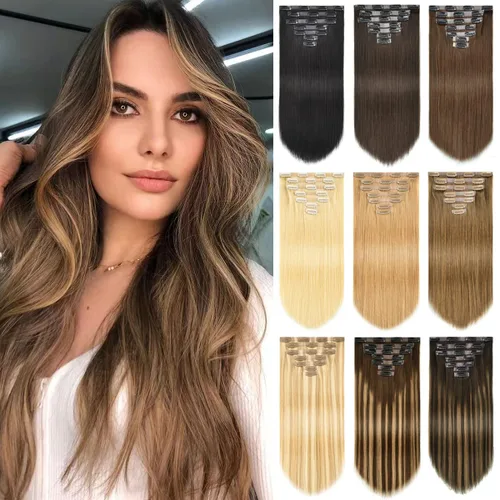 Vista 11 de Rose bud REMY - Extensiones de cabello humano con pinzas, 18 clips, 14 pulgadas, 14 pulgadas, extensiones cortas de color marrón oscuro natural
