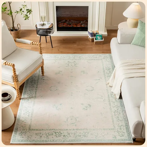 Vista 206 de Istana Alfombra larga antideslizante de 2.5 x 8 para el hogar, para pasillo y cocina, lavable, sedosa y suave al tacto, elegante, color azul y marfil