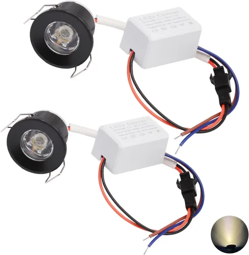 Vista 9 de 2 paquetes de mini focos de 3 W, AC 110V 220V, luces empotradas para techo, para exhibición en vitrina y debajo del gabinete, luz blanco cálido 3000