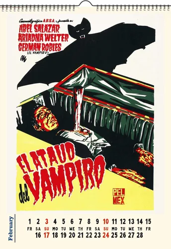 Vista 3 de Calendario de pared 2025 [13 páginas de 8 x 12 pulgadas] Vampiros thriller de películas vintage Carteles de película cubre película de explotación