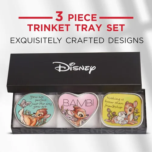 Vista 3 de Disney Bambi - Juego de platos para baratijas - Bandeja para joyería de anillos - Mini bandejas de cerámica para baratijas, juego de regalo de 3