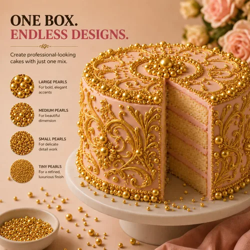 Vista 6 de Confect Gránulos Dorados de Perlas Gránulos Dorados para Decoración de Pasteles y Cupcakes y Celebración Paquete Surtido de 5 All That Glitters