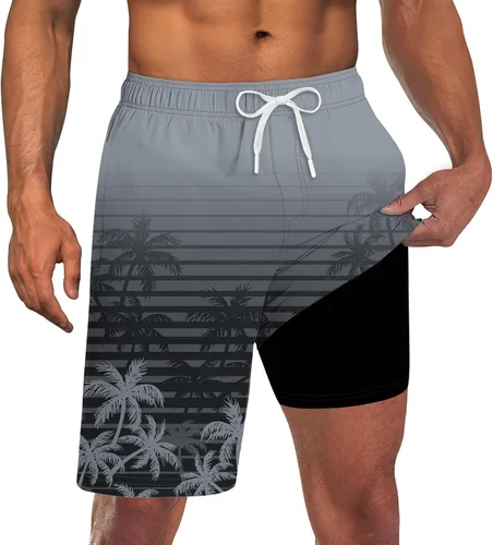 Vista 11 de Trajes de baño para hombre con forro de compresión 2 en 1 Shorts de tabla de 9 pulgadas de secado rápido con bolsillos Blanco