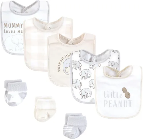 Vista 247 de Hudson Baby Conjunto de babero y calcetines unisex de algodón para bebé