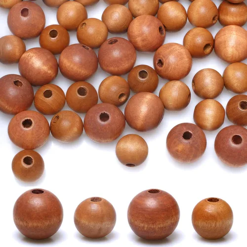 Vista 11 de 300 cuentas redondas de madera de 0.472 in para la fabricación de joyas, cuentas espaciadoras de madera marrón claro para proyectos hechos a mano
