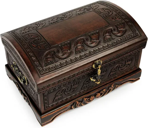 Vista 8 de NOVICA Caja de joyería de madera y cuero labrado Mohena con temática colonial, legado colonial