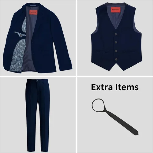 Vista 2 de Conjunto de traje formal para niños, 5 piezas, ajustado 3 piezas azul oscuro