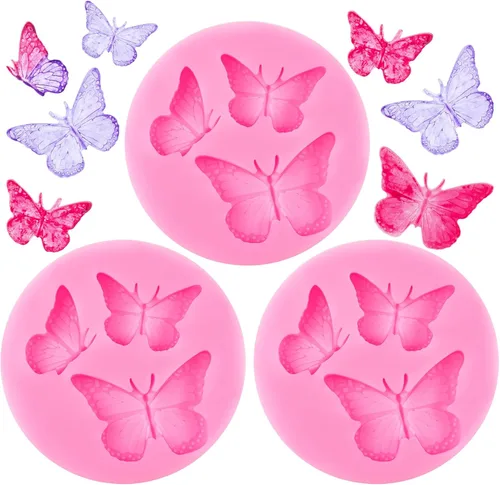 Vista 8 de HINZIC 3 moldes de silicona con forma de mariposa, lindo pastel de fondant para hornear, chocolate, dulces, cupcakes, postres, decoración de arcilla