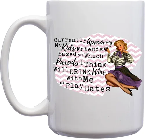 Vista 2 de Divertida taza de cerámica retro vintage con texto en inglés "Approving my Kids Friends", regalos para adultos, taza de café, día de San Valentín