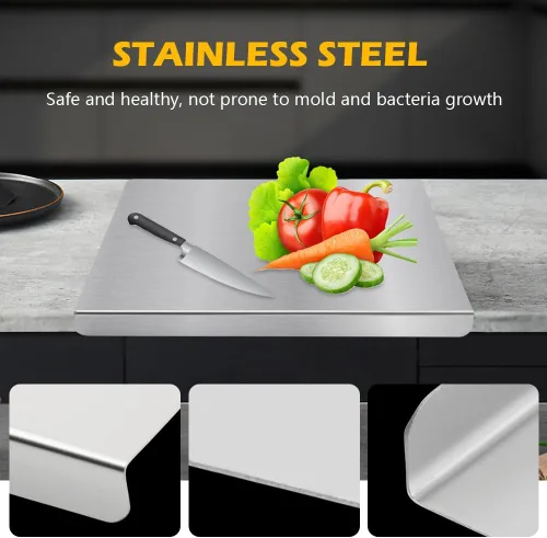 Vista 5 de Tablas de cortar para cocina, tablas de cortar de acero inoxidable con labio, tabla de cortar de metal resistente sobre fregadero con alfombrilla