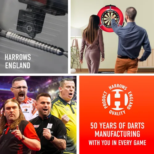 Vista 8 de Harrows Ace Rubber Brass Steel Tip Darts Set Available in 20g, 22g, 24g & 26g - Includes Supergrip Shafts, Micron Marathon Flights & Convenient